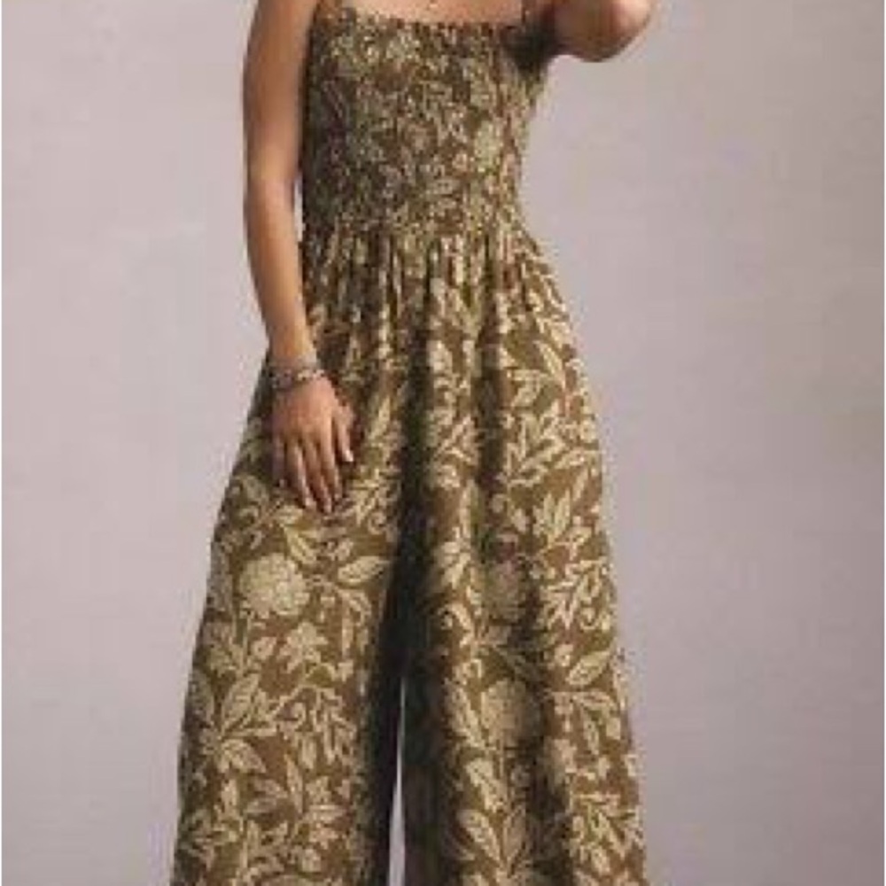 Anthropologie Pilcro Smocked Linen Jumpsuit